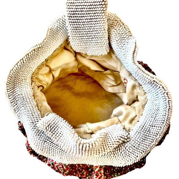 Vintage BEADED Drawstring Wrist Pouch Bag Flapper Art Deco Small - Picture 12 of 13
